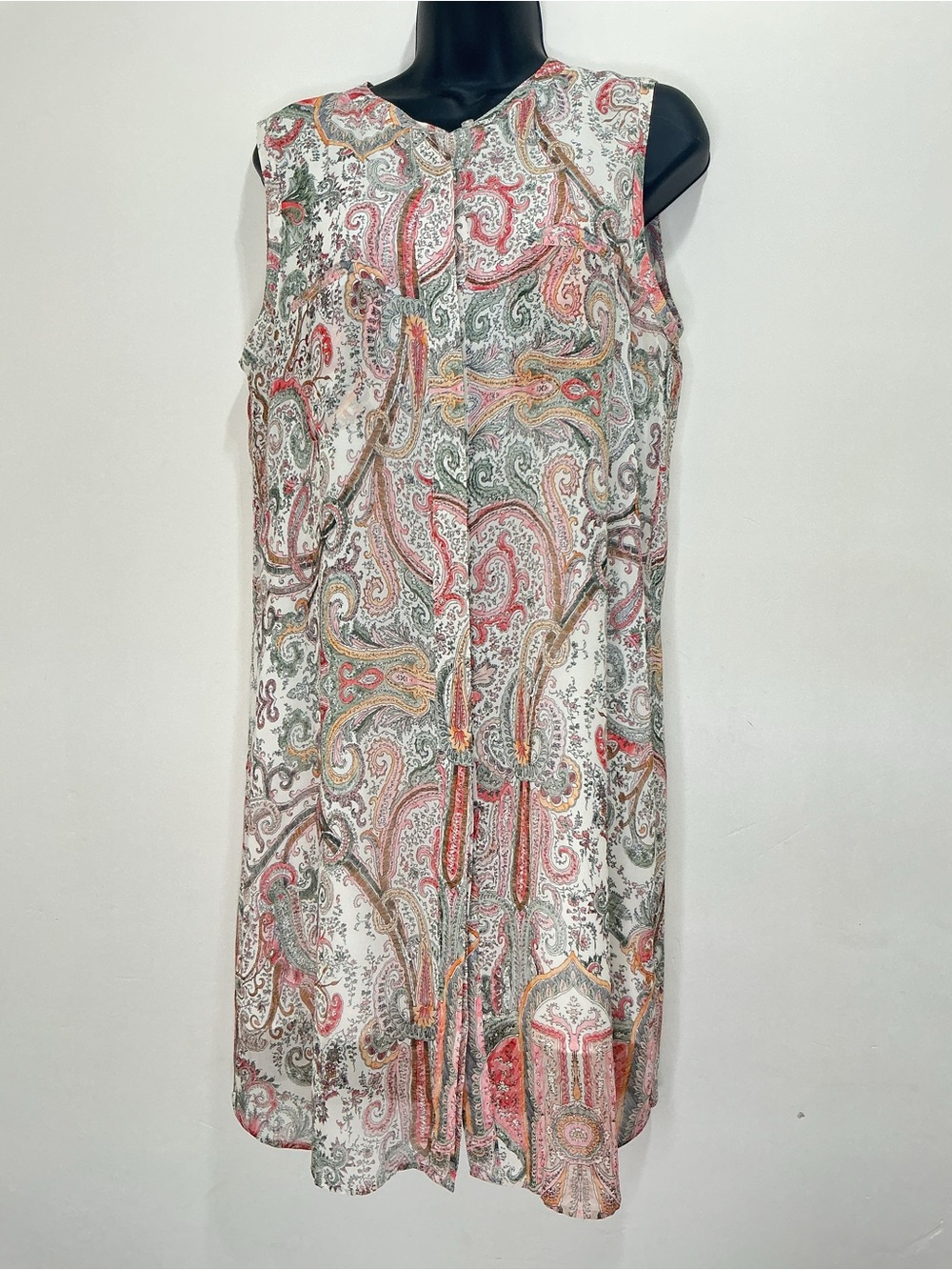 Shift Dress Bottom down Paisley Watercolor sheer lined Dress Boho M